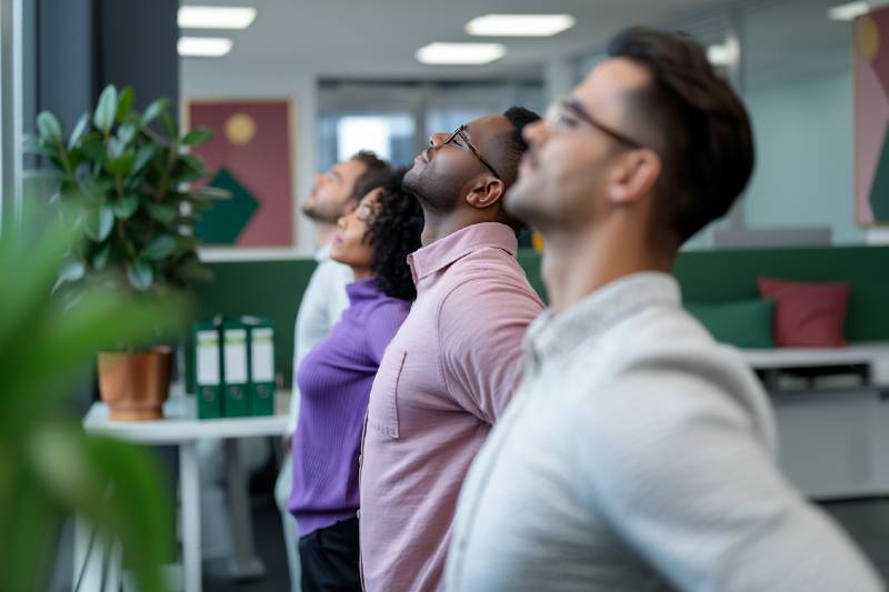 Employees participating in workplace stress relief activities